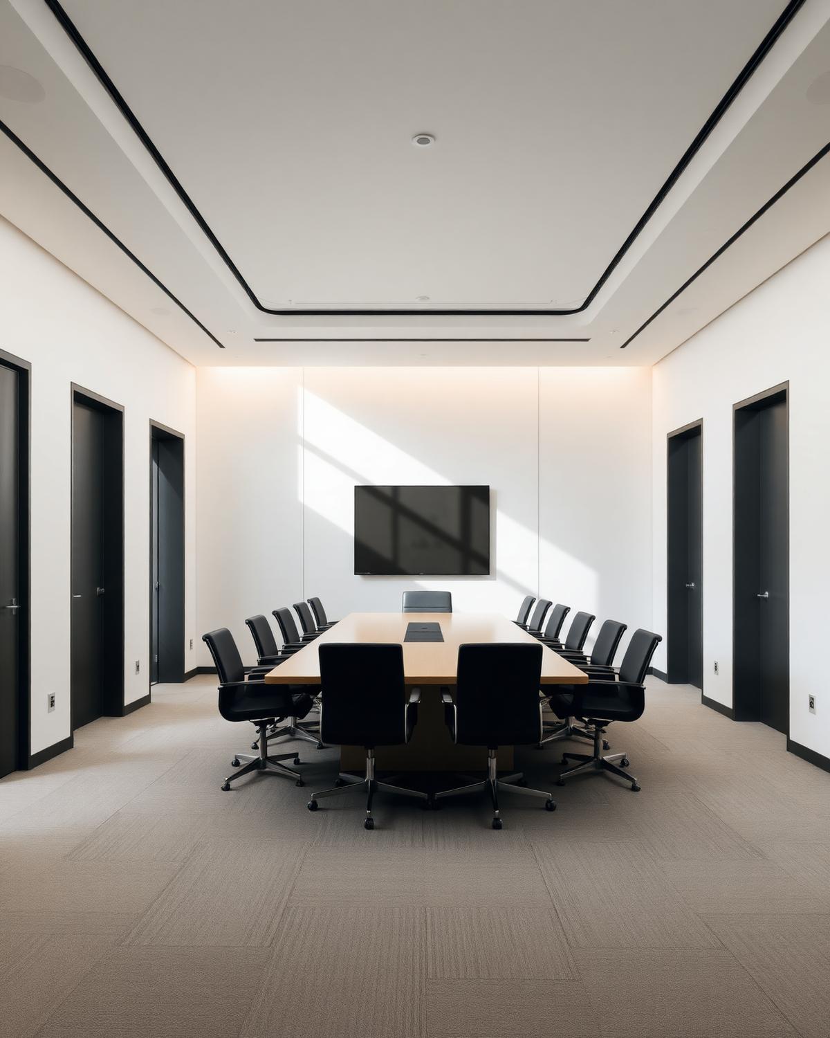 Minimal corporate boardroom interior